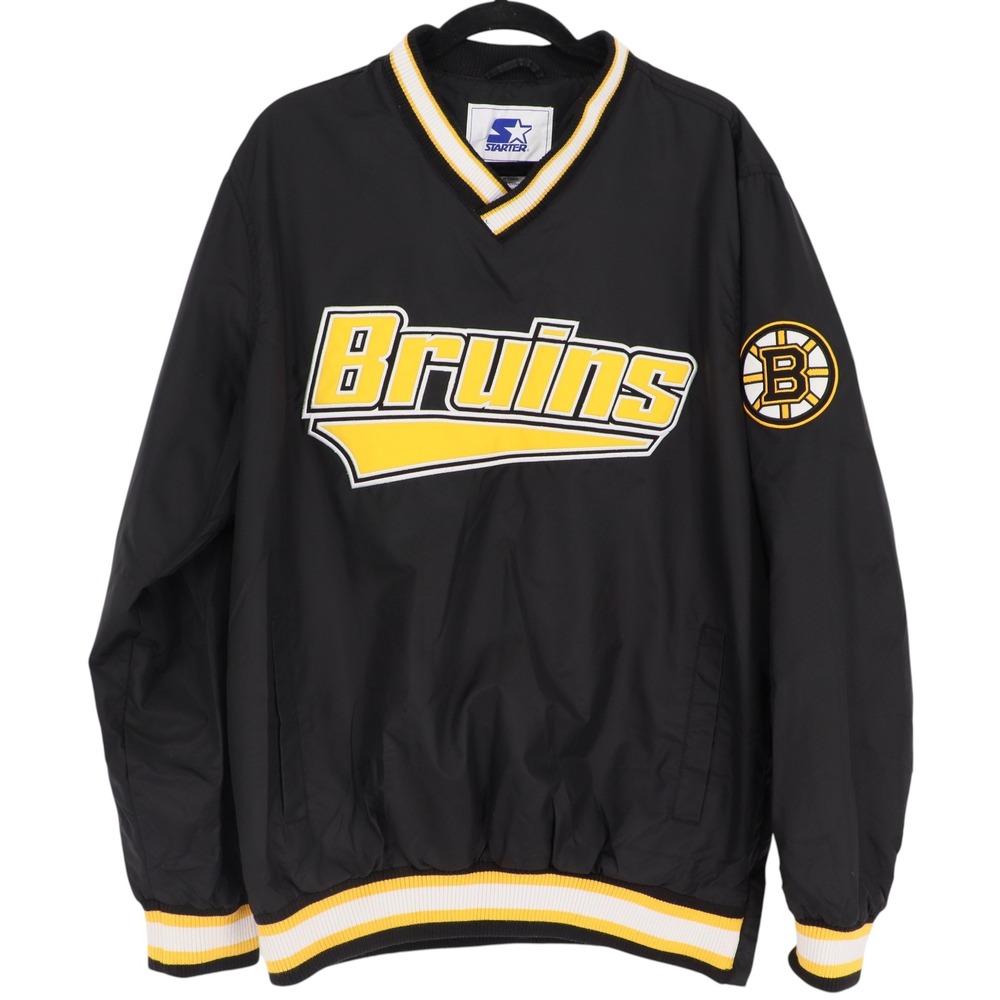 Starter Boston Bruins Pullover Jacket Mens Size L NHL Hockey Black Gold V-Neck